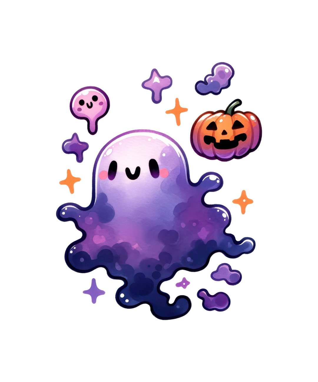 Kawaii purple ghost thats very blob like at the bottom